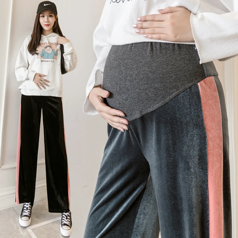 Clothes for Pregnant Women Maternity Pants Spring Autumn Fashion Wear Casual Wide Leg Trousers Corduroy Loose Pregnancy Pants