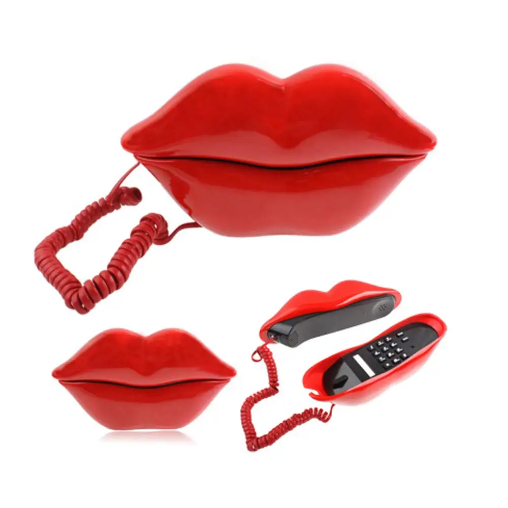 red mouth telephone wired novelty sexy lip phone gift cartoon shaped real corded landline home office phones furniture decor free global shipping