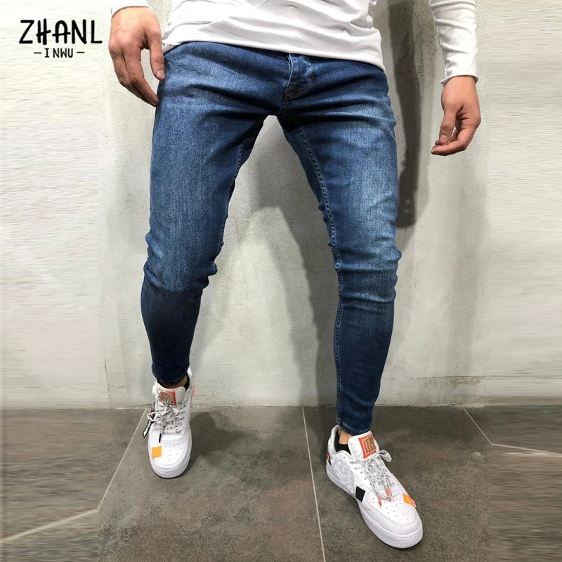 New Black Stretch Skinny Men Jeans Casual Trousers Fashion Brand Clothing Slim Wrangler Pants Man Denim Pants Rigid Jeans Blue