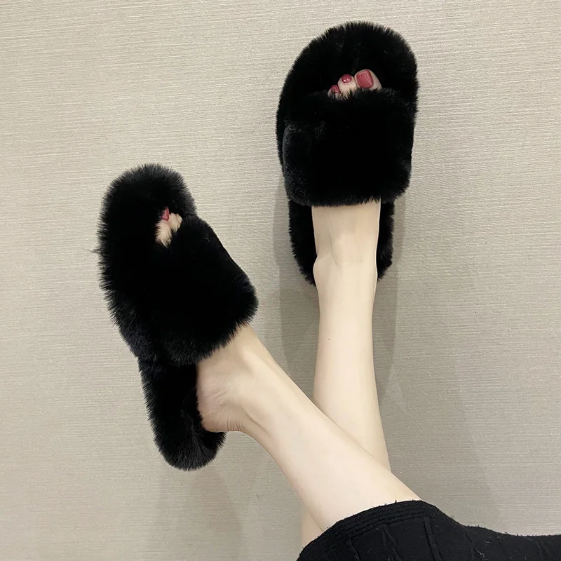 

Best selling woolen slippers women's winter 2021 new flat cotton slippers 1822