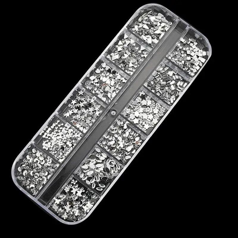 

12 Grids Crystal Rhinestone 3D Flash Jewelry Flat Diamond Nail Art Decoration