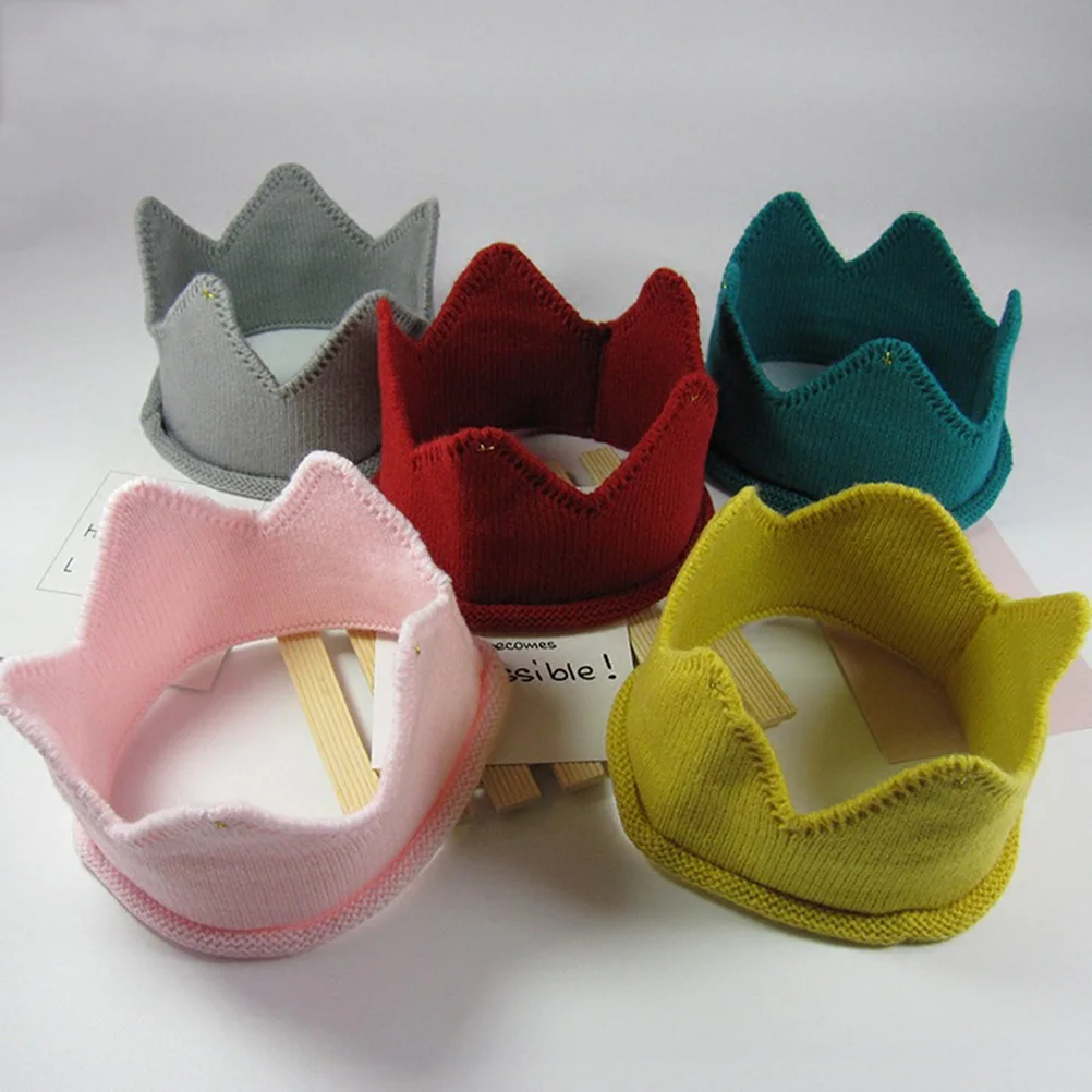 Детская шерстяная пустая шапка с короной детская на день рождения вязаная