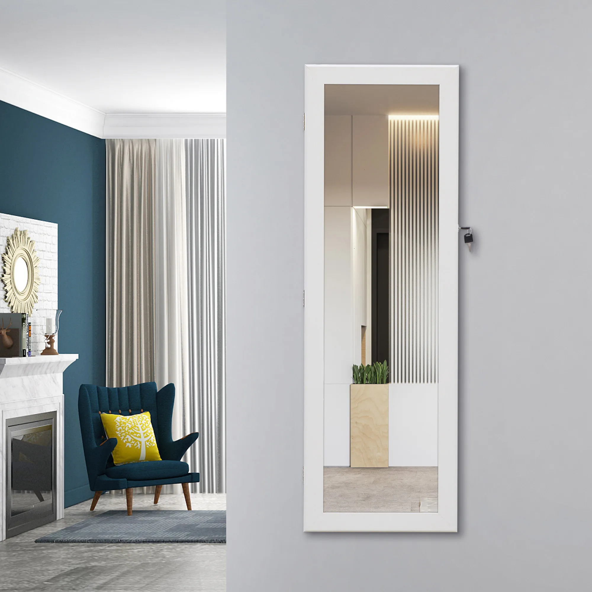 Joyer&iacute;a de moda gabinete para almacenaje con espejo con luces LED colgar en la puerta o decoraci&oacute;n de la pared de espejo-2
