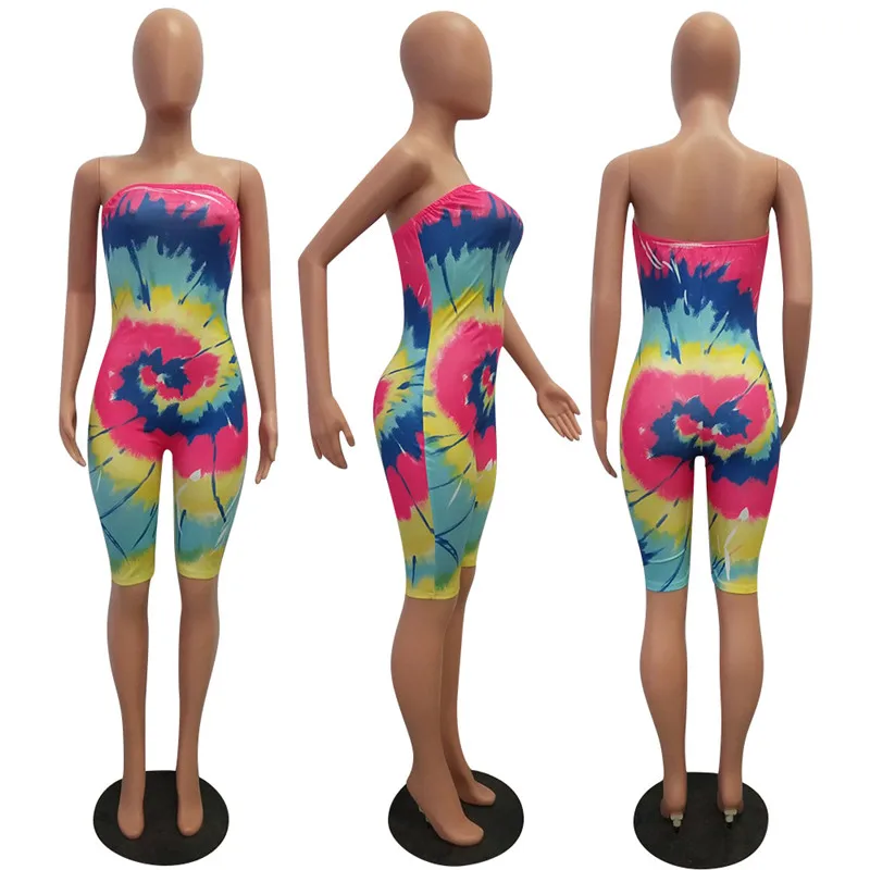 ANJAMANOR Tie Dye байкерское боди со спущенными плечами сексуальный комбинезон женский