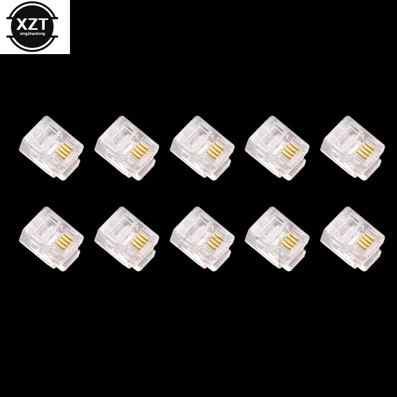 100Pcs/Set 6P6C 6P4C RJ12 Crystal Head Modular Plug Gold Plated Network Connector For Solid Phone Cables Connectors images - 6