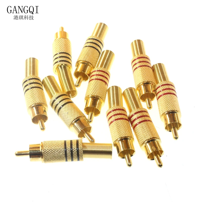 

10PCS/Lot Gold Red Black Metal Spring RCA Connector Male Jack Plug AV Plugs For PC Audio Vedio Welding DIY Parts