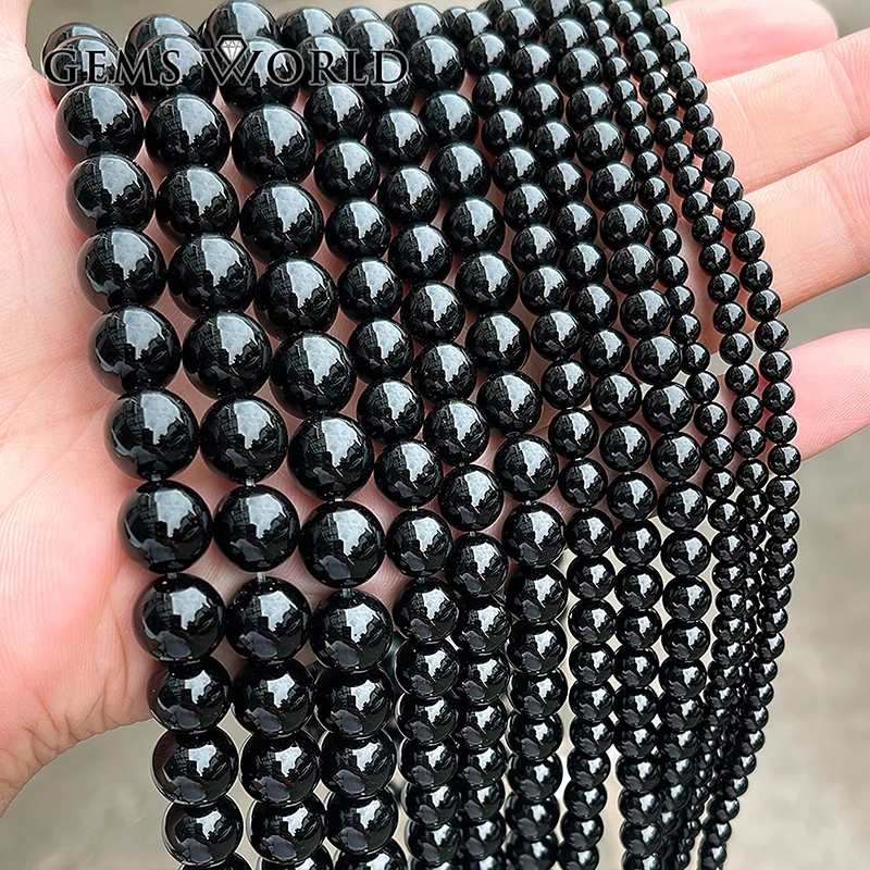 

Бусины из натурального черного агата, 4/6/8/10/12/14 мм