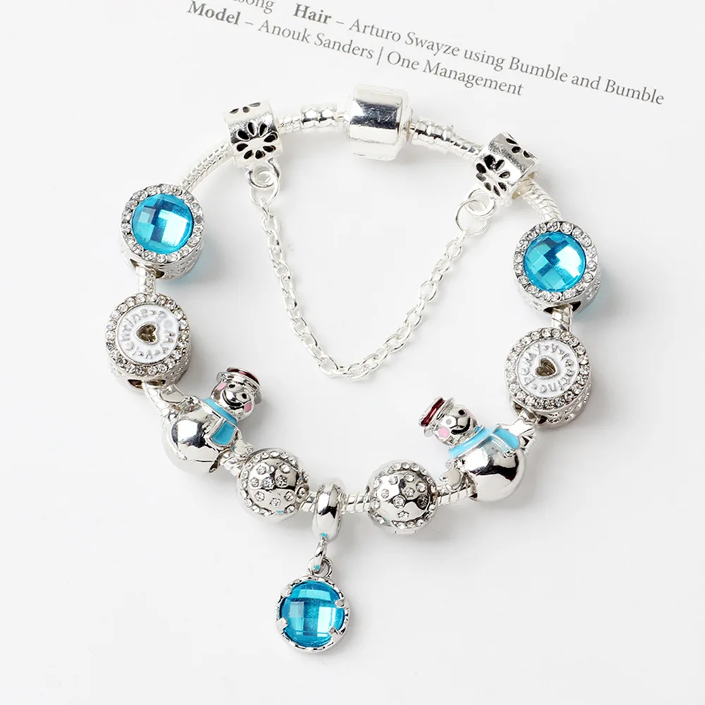 

Зимний браслет с подвесками в виде снеговика DIY синие браслеты с кристаллами и искусственными камнями