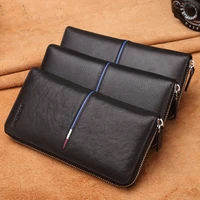 bison denim genuine leather long zipper wallet large capacity phone purse male luxury brand clutch wallet fashion