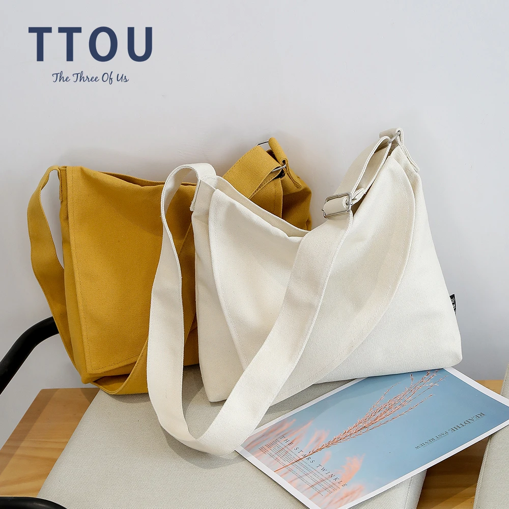 Женская холщовая сумка мессенджер TTOU однотонная Повседневная через плечо в