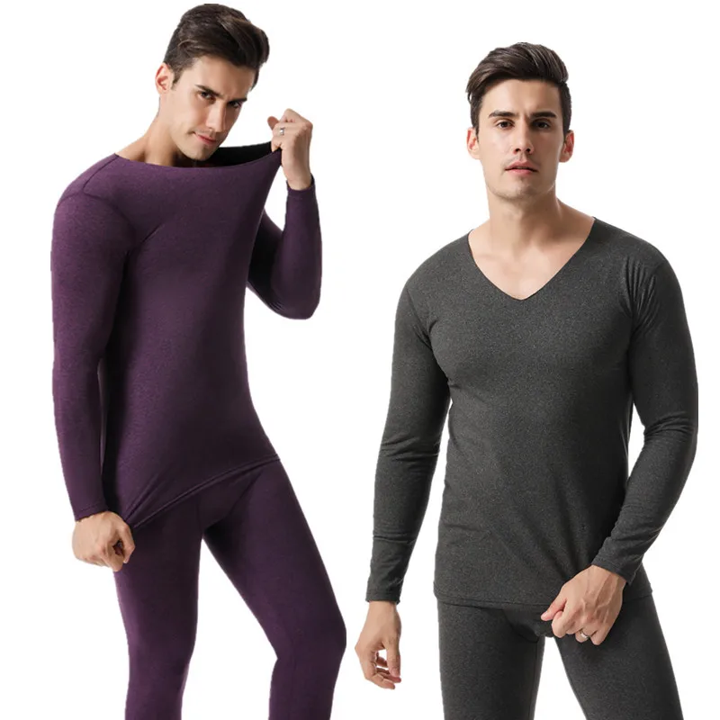 

2021 Autumn Winter Mens Thermal Underwear 5XL Plus Size Long Johns High Elastic Thermal Pajamas Solid Undershirts 2 Piece Set
