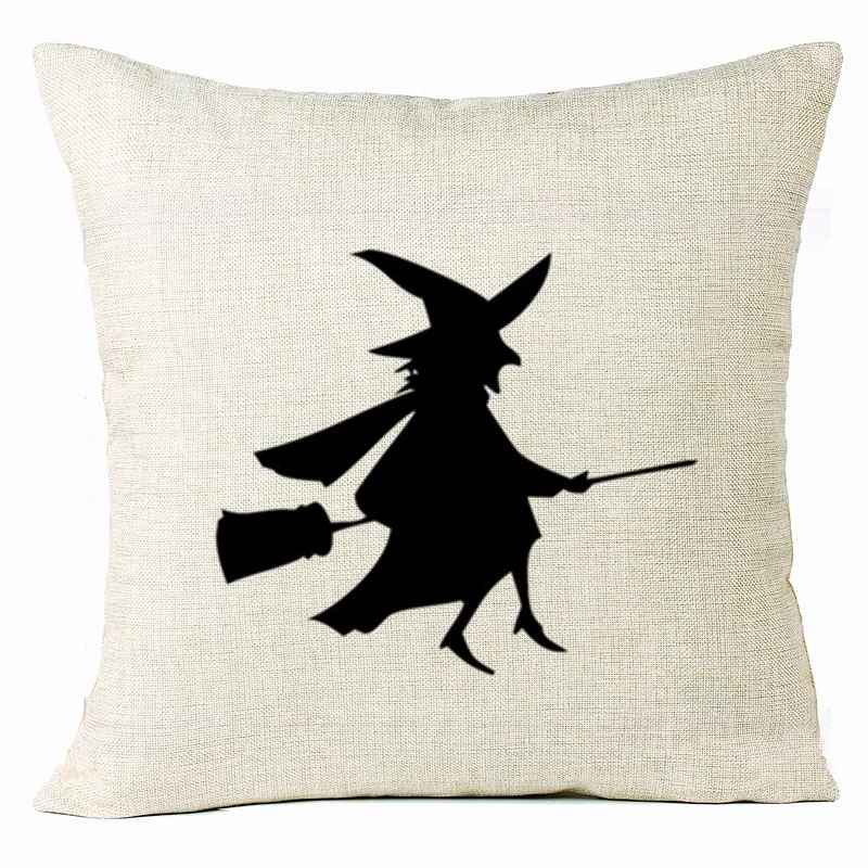 

Simple Black Witch Decorative Pillowcase Happy Halloween 45*45 Throw Pillow Cover Home Decor For Sofa Living Room Car