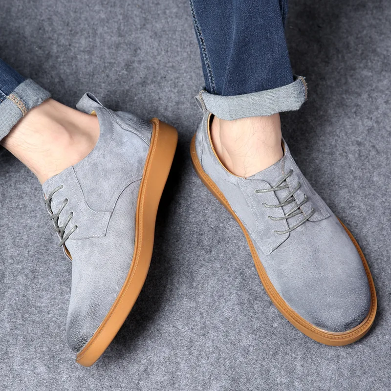 Мужская кожаная обувь оксфорды дышащая повседневная на плоской подошве для