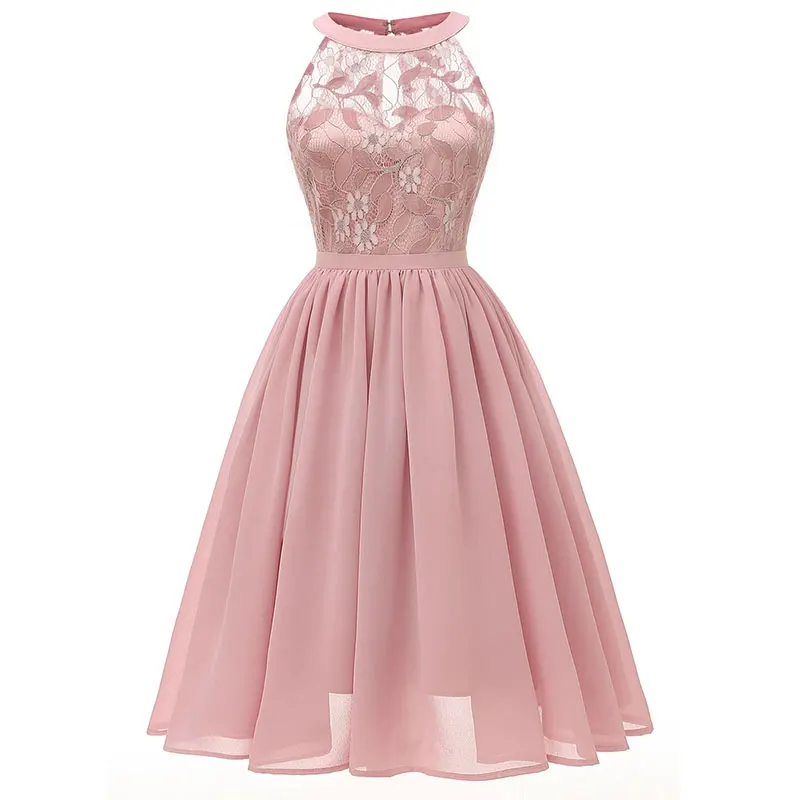 

L36266 Women's Vintage Floral Lace Scoop NecK Bridesmaid Dress