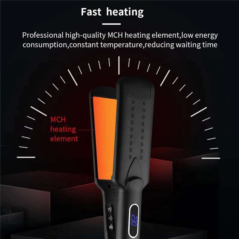 

2 In 1 Ceramic Straightening Iron Wide Hair Iron Straightener Curler Lcd Display Curling Iron Temperature Control Flat Iron
