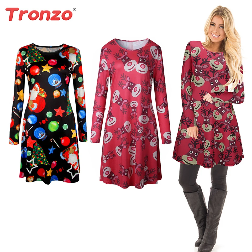 Tronzo/рождественское платье 5xl; сезон осень-зима; новогодние вечерние платья для всей семьи; Женская рождественская елка; Снеговик Снежинка; принт оленя