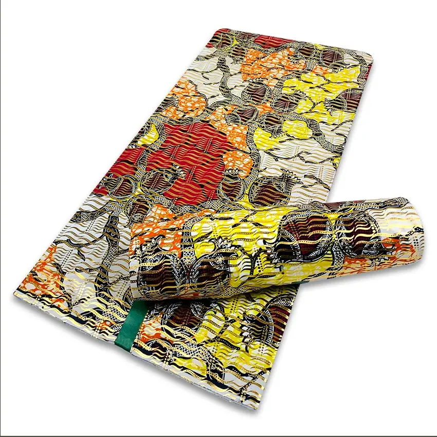 Оптовая продажа африканская модная сетка с горячим тиснением золотая ткань