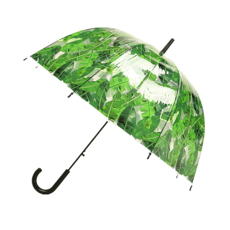 

Banana Leaf Leopard Print Bird Automatic Long Handle Umbrella Transparent Umbrella Women's New Printed Bubble Umbrella