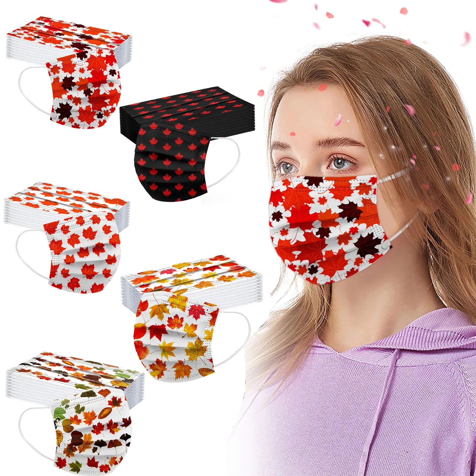 

50 шт., детская маска с принтом кленовых листьев