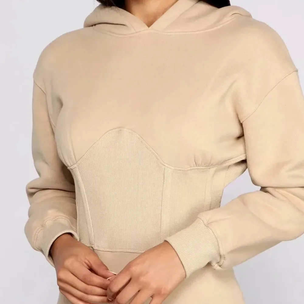 

Korean Modish Hooded Long Sleeve Knee-length Dresses for Women Casual Loose Straight Vestidos Mujer Khaki Spring Autumn 2021