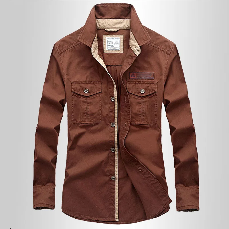 Рубашка мужская с длинным рукавом в стиле милитари размеры до 5XL|Повседневные