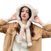 winter female versatile plush instagram lei fengs cap cute little bear ear muff hat modern fashion style