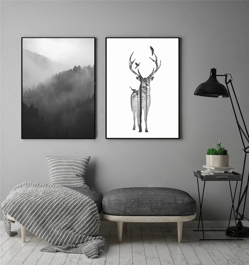 Скандинавский стиль горный лес холст художественный принт абстрактная живопись