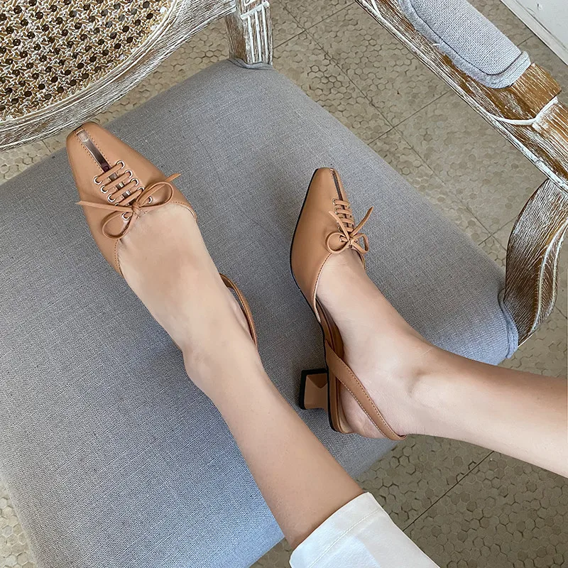 

MEMUNIA 2020 new arrival women sandals cross tied slip on summer genuine leather sandals square heels casual shoes woman