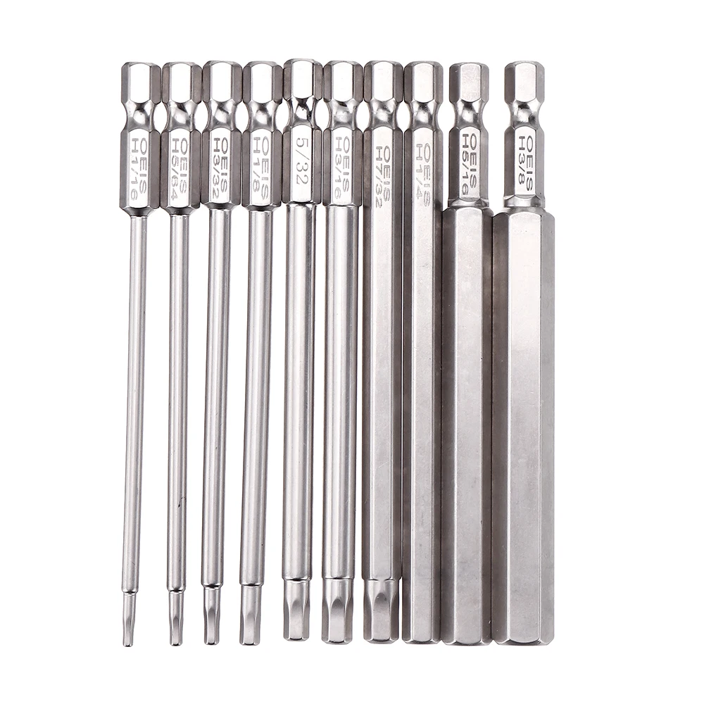 

10Pcs 100mm 1/4 Inch Shank S2 Steel SAE Hex Head Allen Wrench Screwdriver Bit Drill Bit Set
