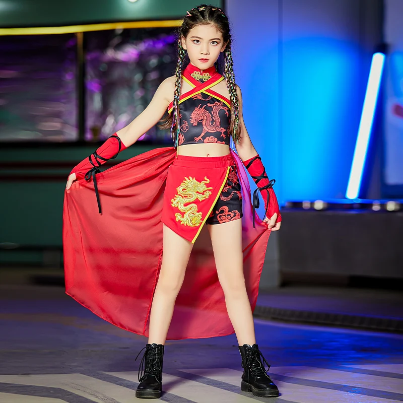 

Новинка 2021, одежда для джазовых танцев для девочек, детские костюмы для выступлений и уличных танцев в китайском стиле, наряды для подиума