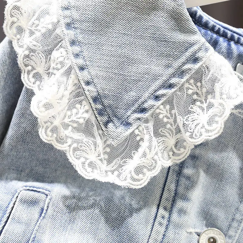 

Girls Baby Denim Jacket 2021 New Children Coat Korean Clothes Baby Girl Loose Jacket Western Lace Top Kids Coat