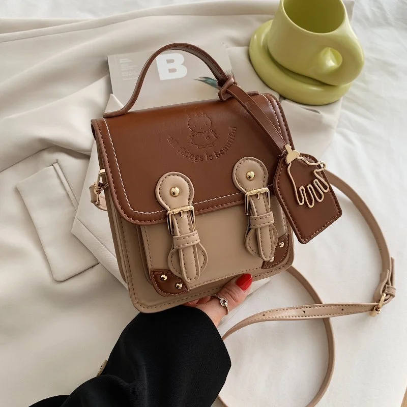 

Schulter Taschen 2021 Designer Borsa Cartoon Womens Bag Patchwork Leather Handbags Brown Shoulder Bag Cute Kawaii Crossbody Bags