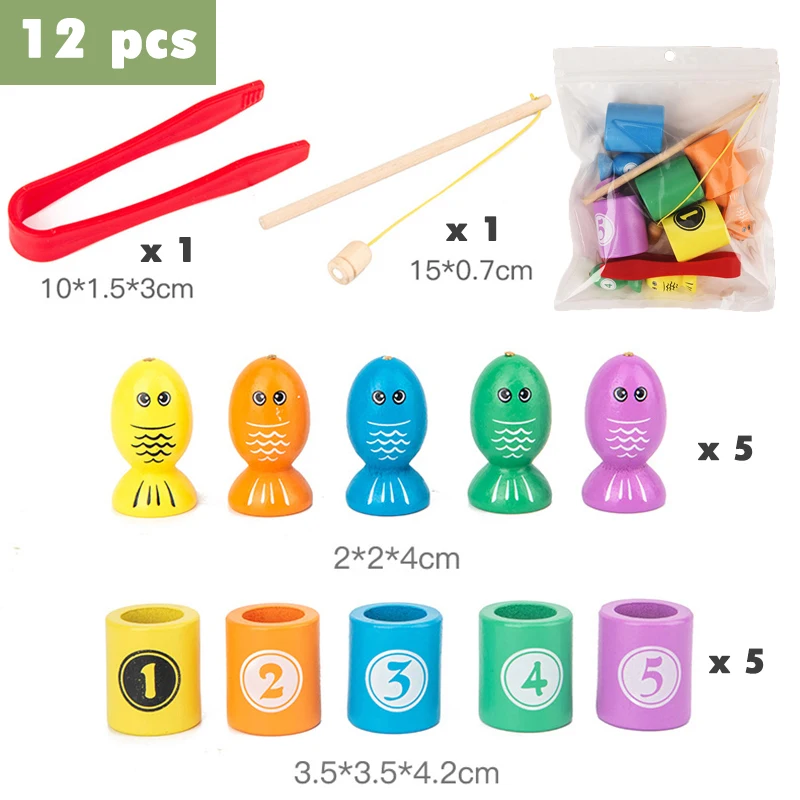 

Baby Education Wooden Toys Early Learning Number Color Matching Toy Magnetic Fishing Clip Insect Game Gifts For Kids