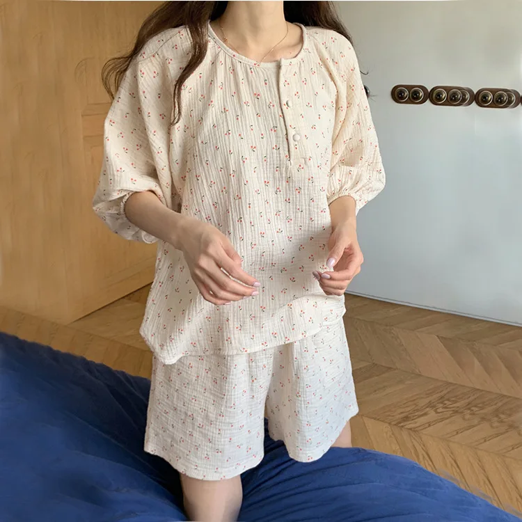 Summer New Printing Comfortable Women's Pajamas Set Short Sleeve Shorts Nightwear Korean Loose Homewear Sleepwear Lounge Wear