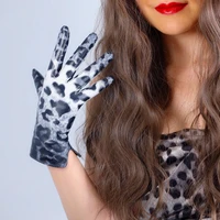 fashion trend leopard gloves real leather white black wrist short lambskin sheepskin 22cm women leather gloves wzp31