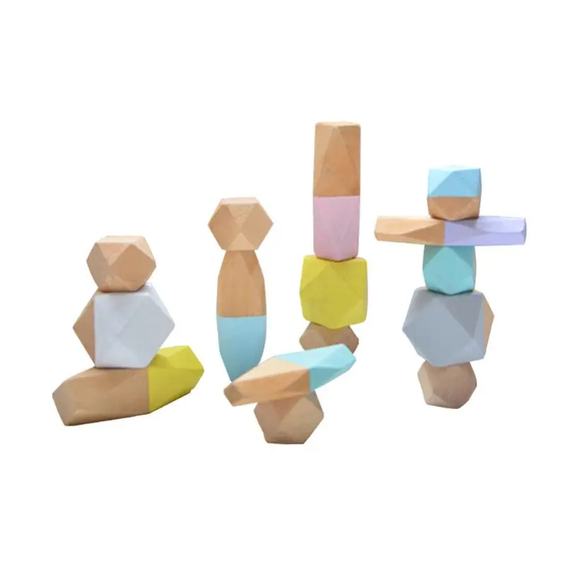 

15Pcs Children Wooden Colored Stone Stacking Game Building Block Educational Toy 54DA