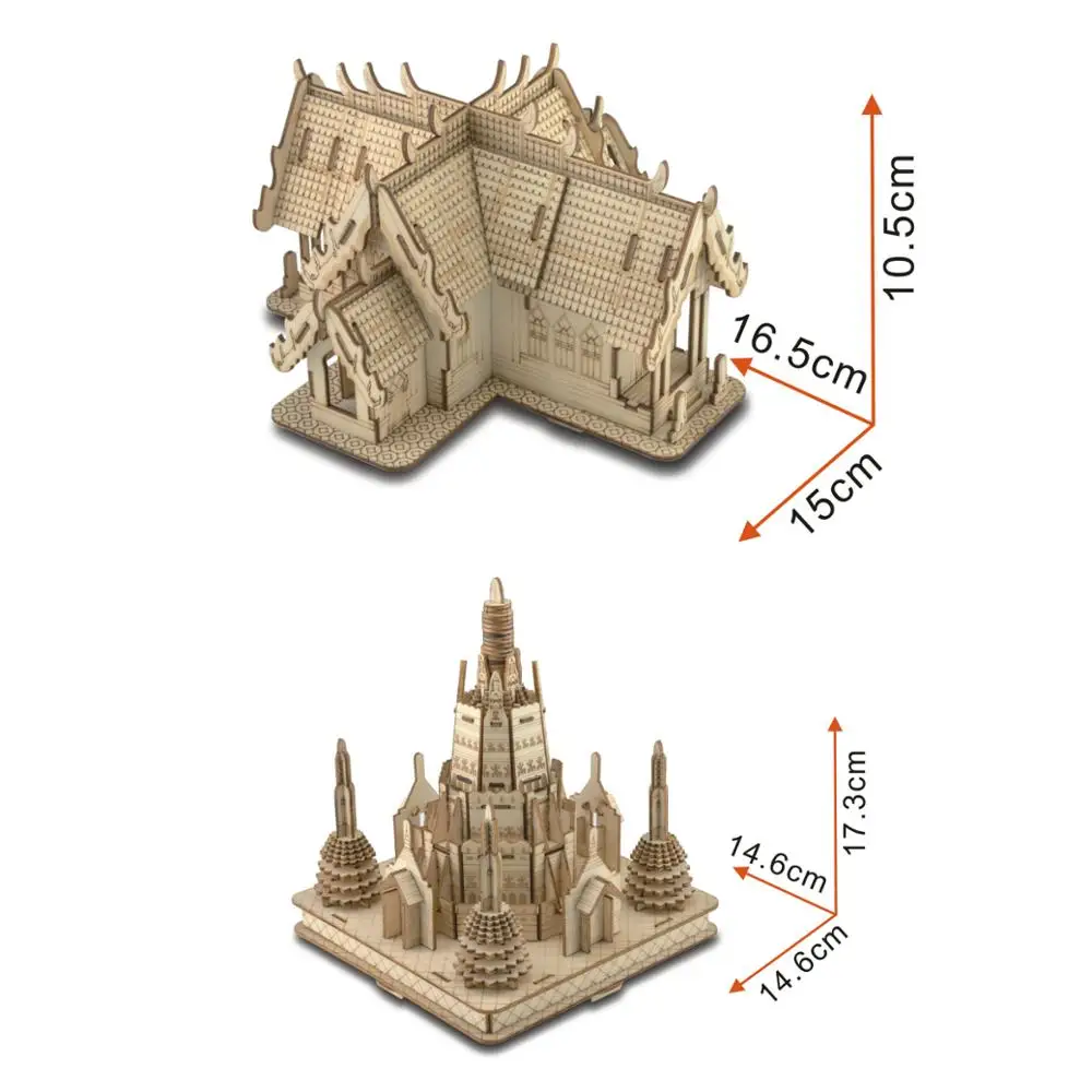 candice guo! educational wooden toy 3D puzzle DIY woodcraft assembly kit Thailand marble temple Dawn birthday Christmas gift 1pc | Игрушки и
