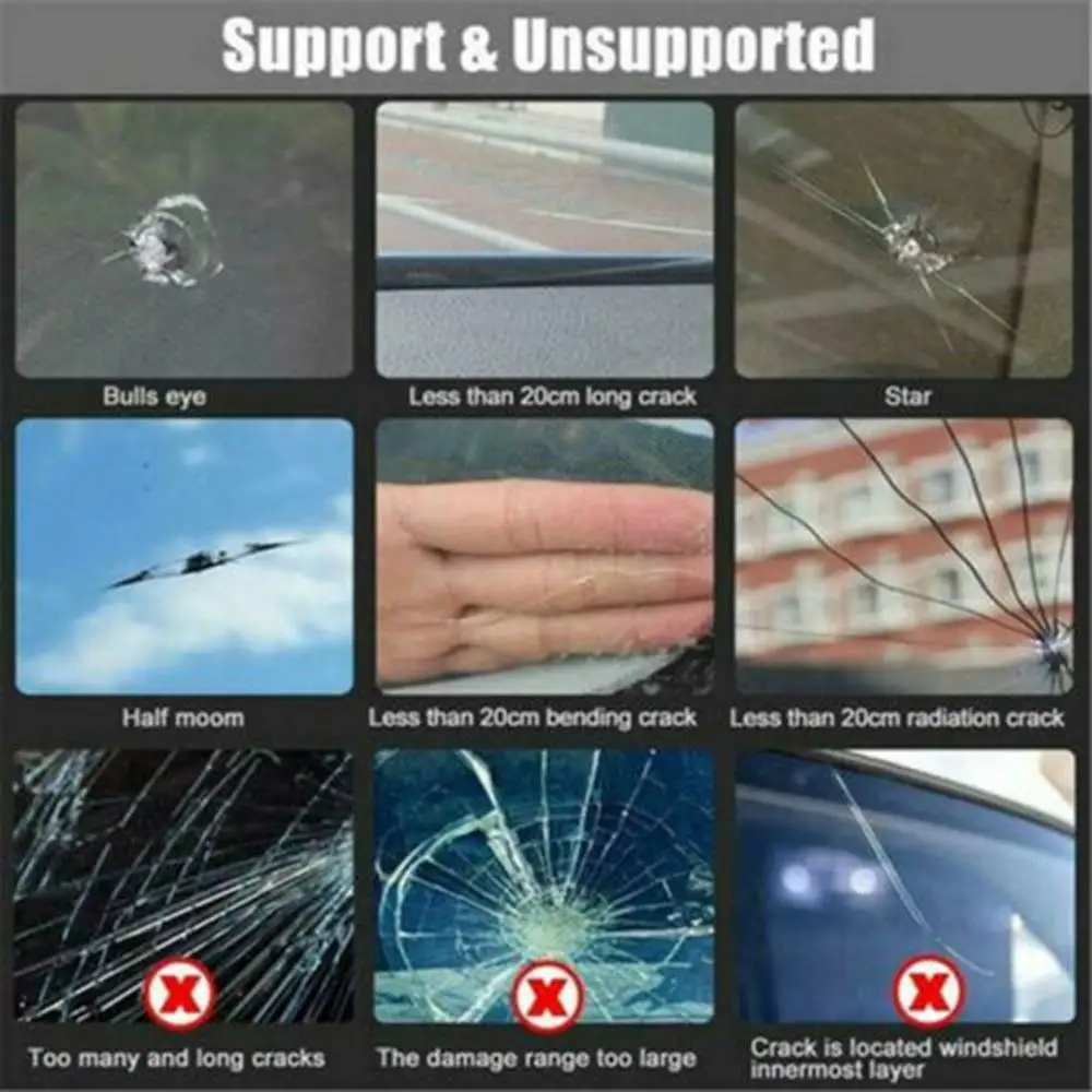 

2pcs Auto Windshield Glass Chips Crack Resin Glue Universal Car Window Repair Kit Car Window Repair Polishing Fix Kit