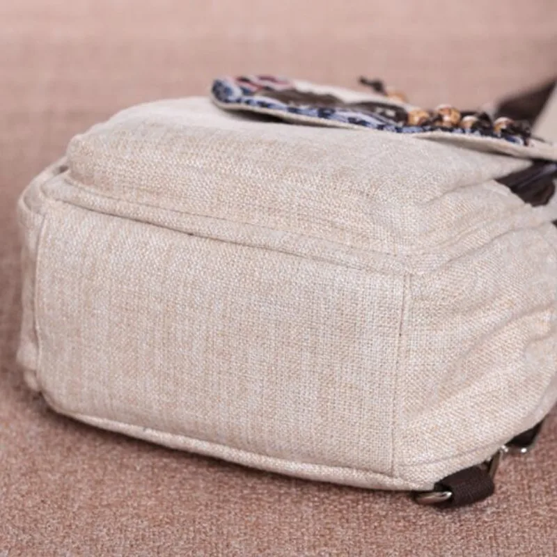 

Vintage Cotton Fabric Backpacks for Women Lightweight Leisure Rucksacks Girls Applique Ethnic Travel Bags