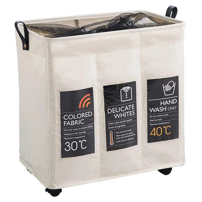 Трехсекционные корзины для хранения с колесами складная корзина белья на шнурке