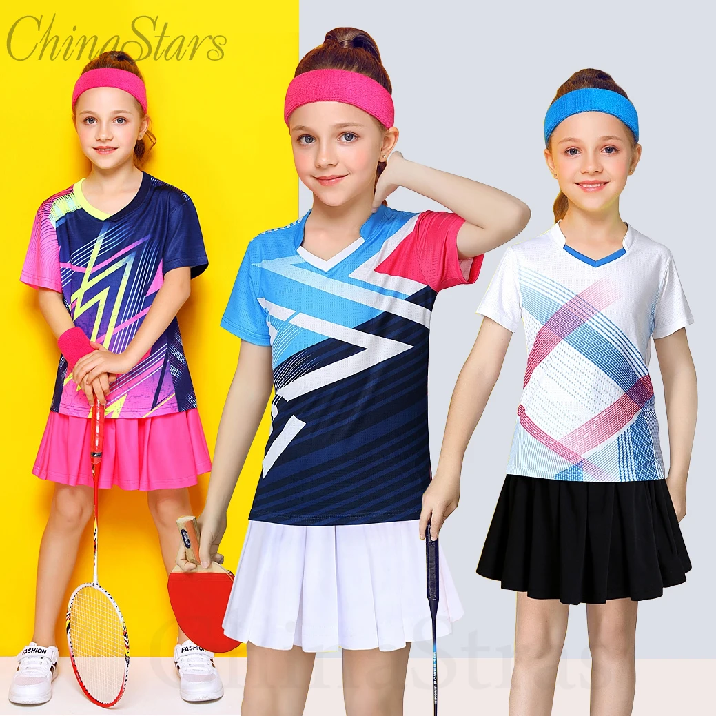 Kid Badminton Suit Short Sleeve Girls Tennis Shirt Skirt