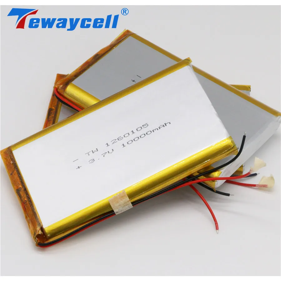 

1260105 3.7V 10000mAh 10AH Laptop Batteries High Capacity Rechargeable Lithium Batteries Li-polymer Batteries with Pcm and Wire