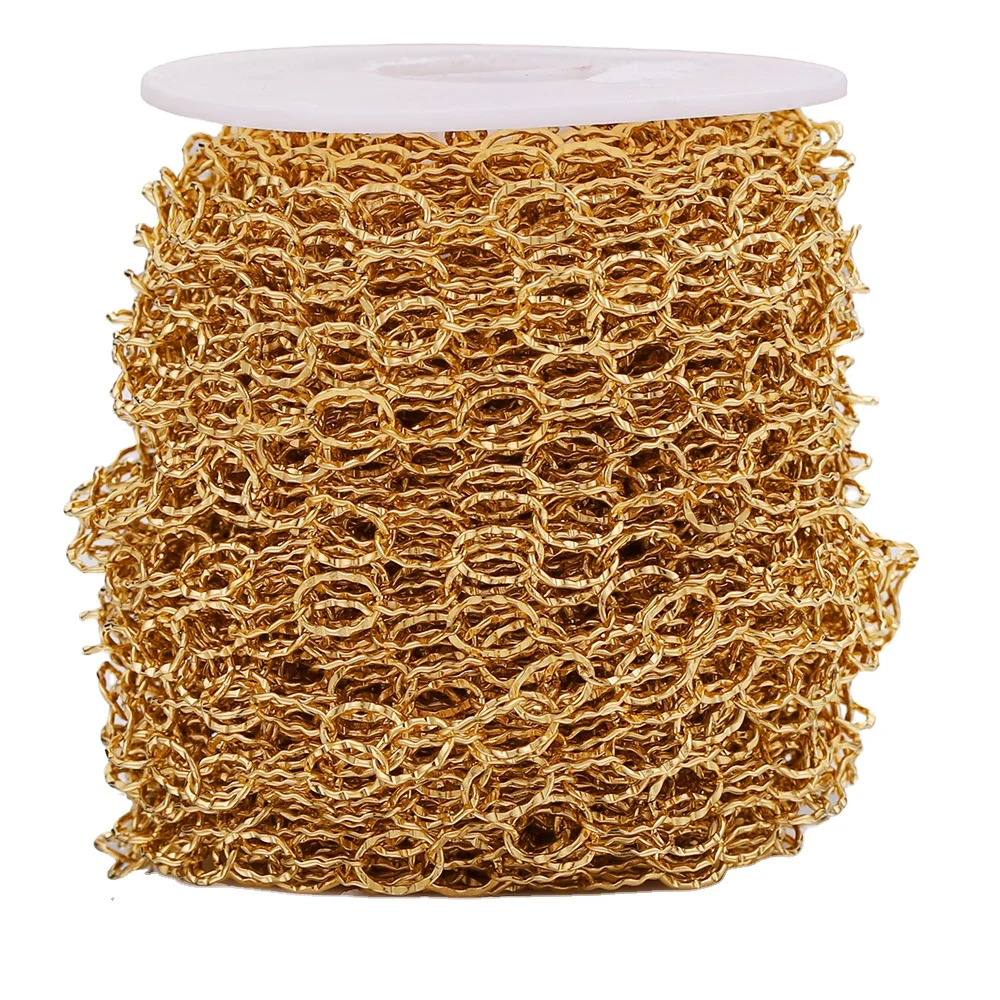 

Hobbyworker Wholesale 1M 6mm Width Stainless Steel Gold Circle Oval Link Texture Chains for DIY Necklace Jewelry Making