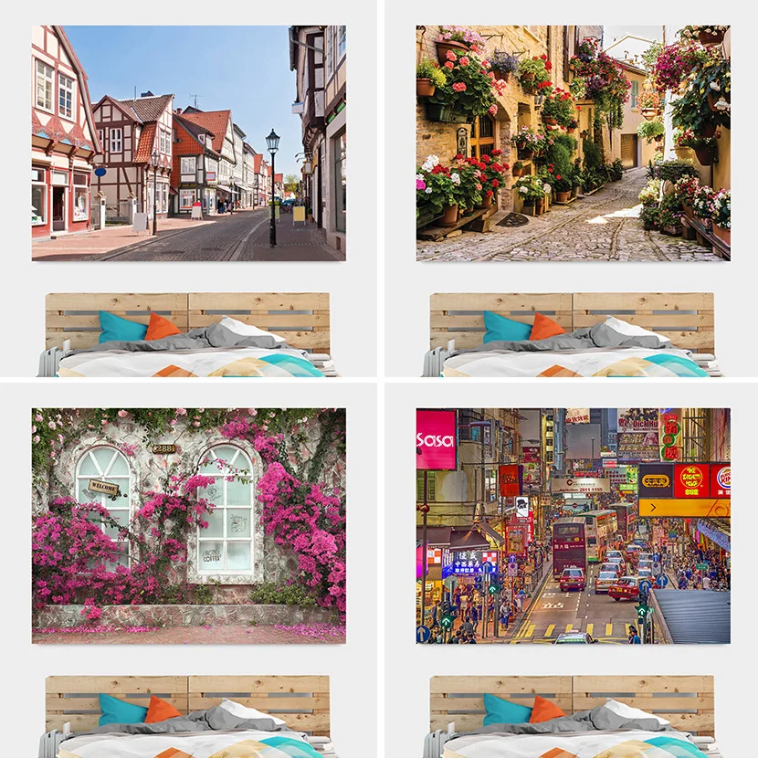 

European and American Streets and Alleys City Lights Living Room Photo Background Cloth Bedroom Bedside Wall Hanging Tapestry