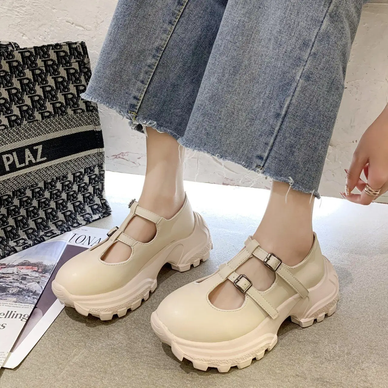 Sandálias de uma palavra fivela mary jane sapatos pequenos sapatos de couro lolita sapatos de estilo japonês sapatos femininos de salto alto sapatos de plataforma (0)