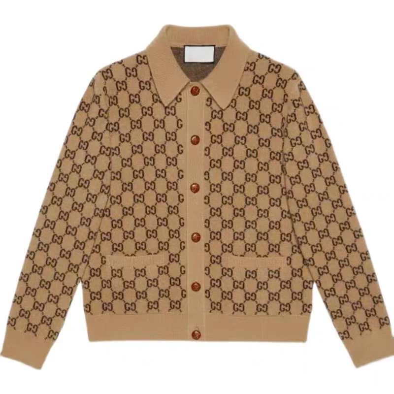 

21 early spring new double g Lapel long sleeve loose cardigan wool knitted men's and women's coats