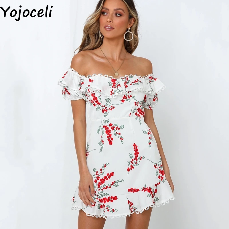 Yojoceli сексуальная с открытыми плечами и принтом кружевная бахрома платье для