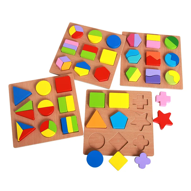 

Montessori Jigsaw Puzzle Shape Cognitive Bricks 3D Geometric Puzzle Wooden Enlightenment Children's Early Education Toy