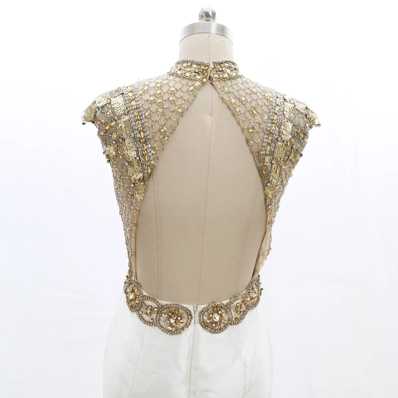 Kisswhite Bridal Stock Clean High Neck Prom Evening Dresses Long Gold Beads Mermaid One Instock 20210223-011