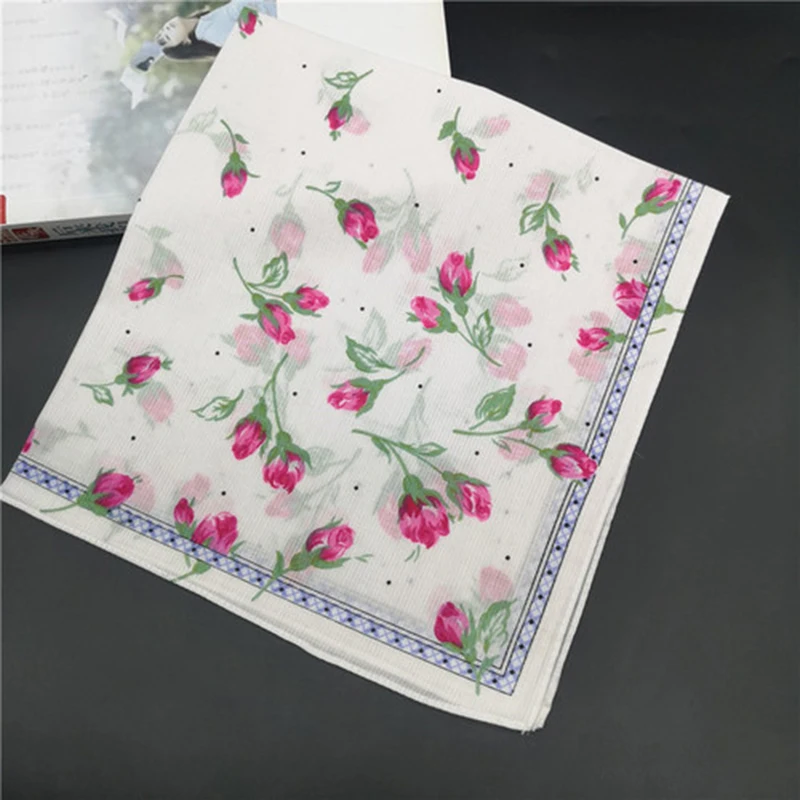 

Handkerchiefs Women Soft High Quality Cotton Floral Printed Vintage Simple Pretty Females Square Classic Elegant Ladies Daily